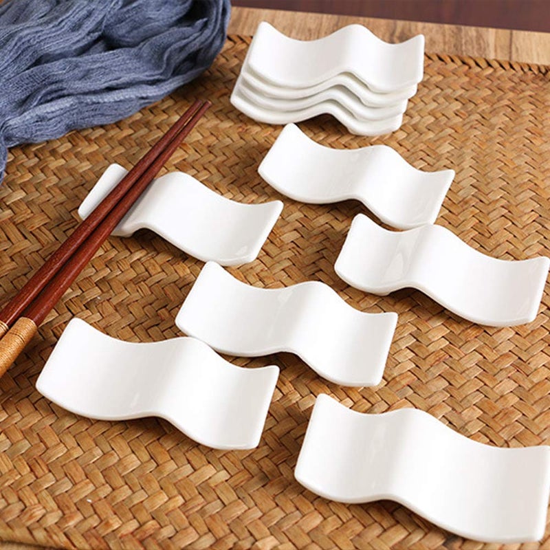 Woonsoon Ceramic Chopsticks Rest Rack Set of 10pcs,Chinese Style Dinner Spoon Stand Knife Fork Holder Porcelain Chopsticks Stand - Image 2
